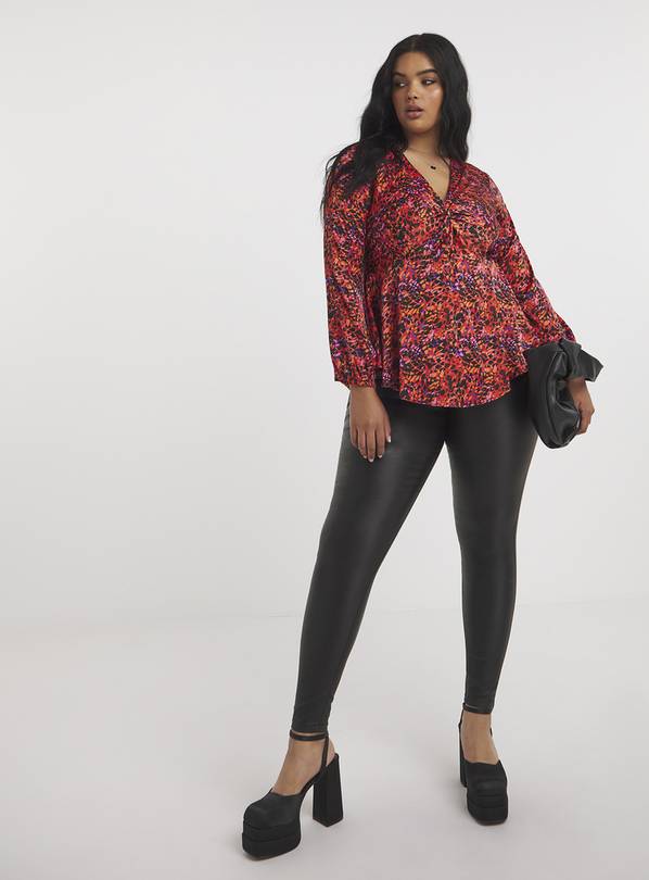 SIMPLY BE Multi Coloured Print Long Sleeve Twist Front Stretch Satin Blouse 30